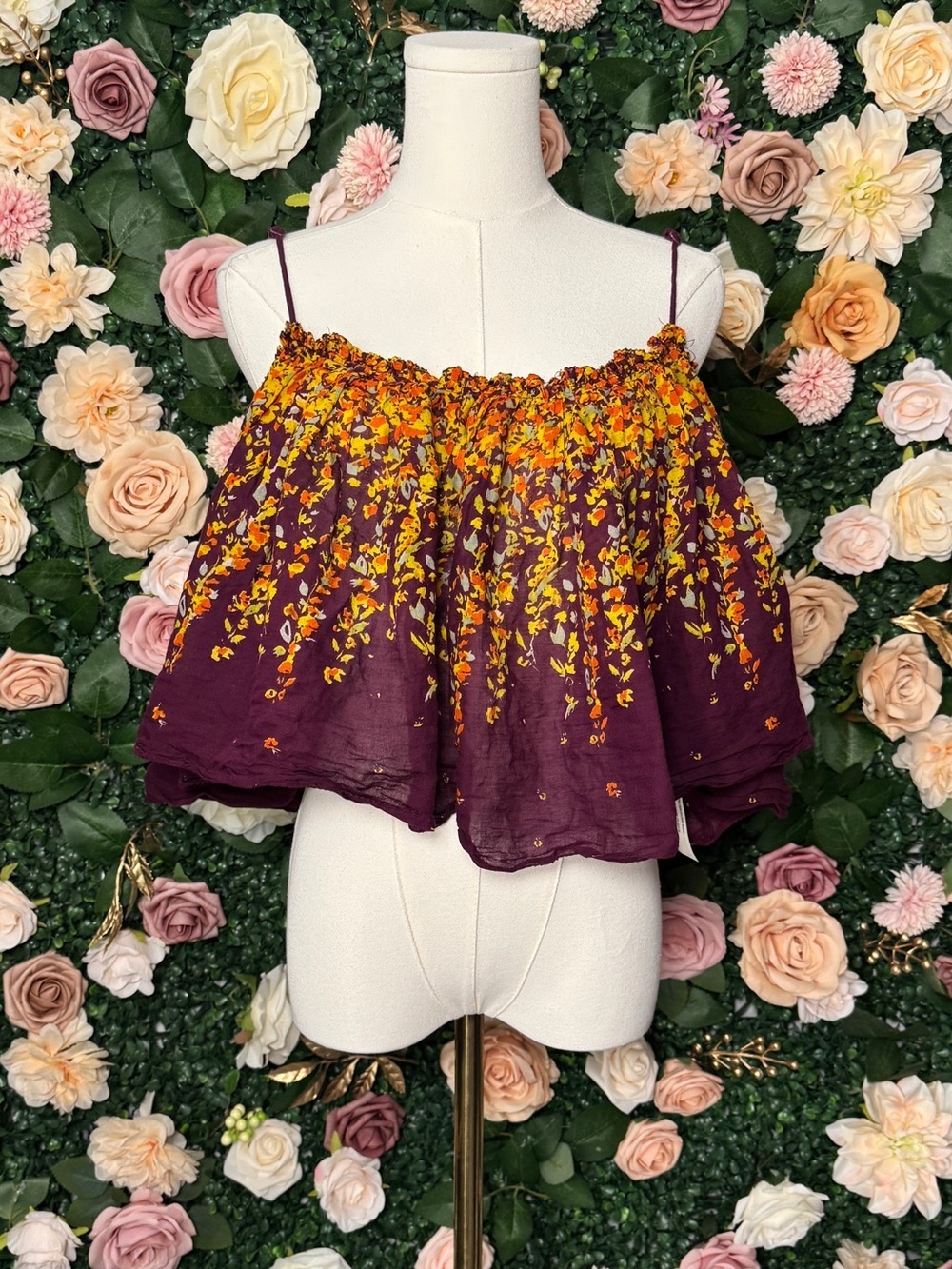 Free People Intimately Plum Floral Smocked Cropped Camisole